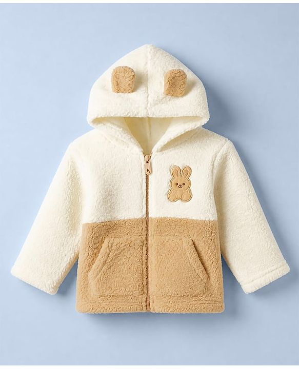 Babyhug Sherpa Fur Knit Woven Hooded Winter Wear Suit - Beige