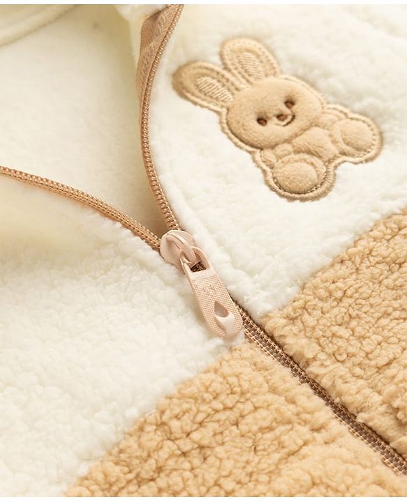 Babyhug Sherpa Fur Knit Woven Hooded Winter Wear Suit - Beige