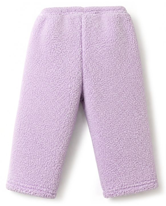 Babyhug Fur Woven Full Sleeves Winter Hooded Sweatshirt And Pant With Rabbit Embroidery - Lavender