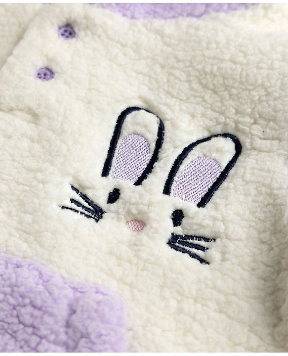 Babyhug Fur Woven Full Sleeves Winter Hooded Sweatshirt And Pant With Rabbit Embroidery - Lavender