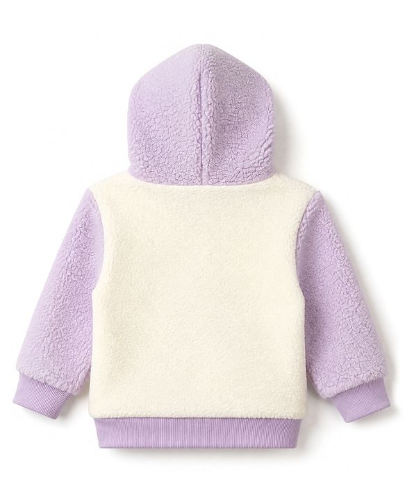 Babyhug Fur Woven Full Sleeves Winter Hooded Sweatshirt And Pant With Rabbit Embroidery - Lavender