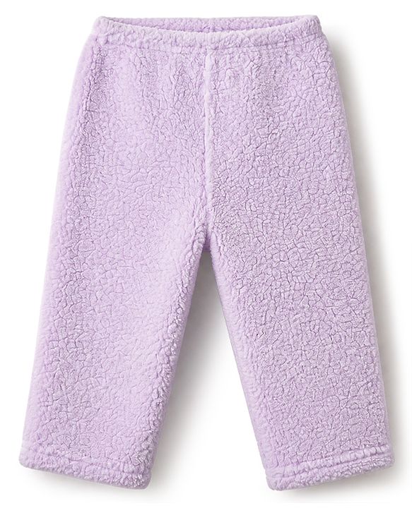 Babyhug Fur Woven Full Sleeves Winter Hooded Sweatshirt And Pant With Rabbit Embroidery - Lavender