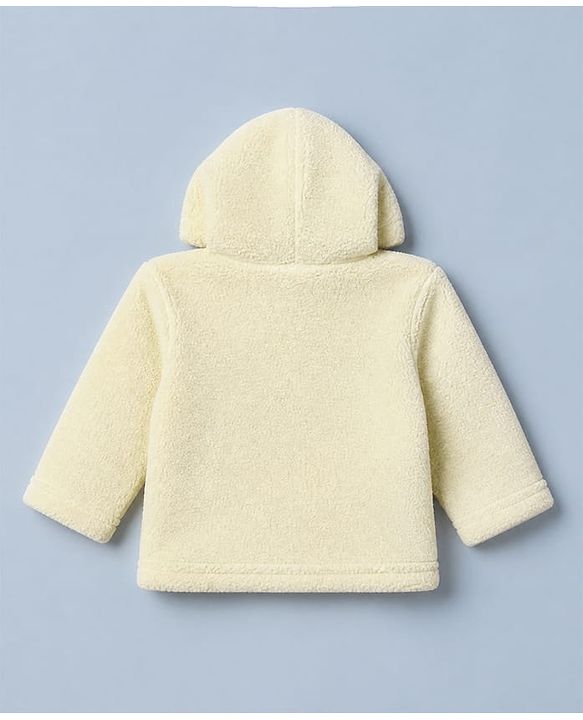 Babyhug Fur Woven Full Sleeves Winter Hooded Sweatshirt And Pant With Bear Patch - Yellow