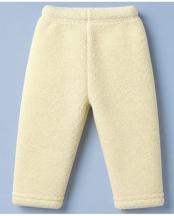 Babyhug Fur Woven Full Sleeves Winter Hooded Sweatshirt And Pant With Bear Patch - Yellow