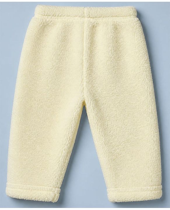 Babyhug Fur Woven Full Sleeves Winter Hooded Sweatshirt And Pant With Bear Patch - Yellow