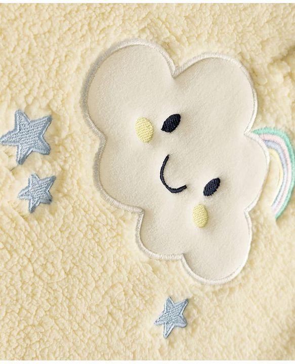 Babyhug Sherpa Fur Knit Hooded Winter Wear Suit Cloud Patch & Ear Applique - Light Yellow