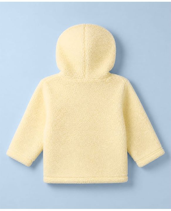 Babyhug Sherpa Fur Knit Hooded Winter Wear Suit Cloud Patch & Ear Applique - Light Yellow