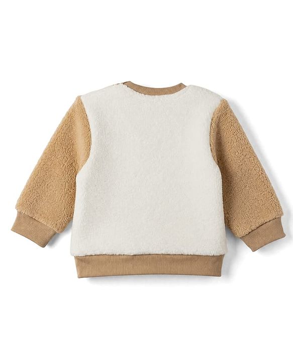 Babyhug Fur Woven Full Sleeves Winter Sweatshirt And Pant With Fox Patch - Beige