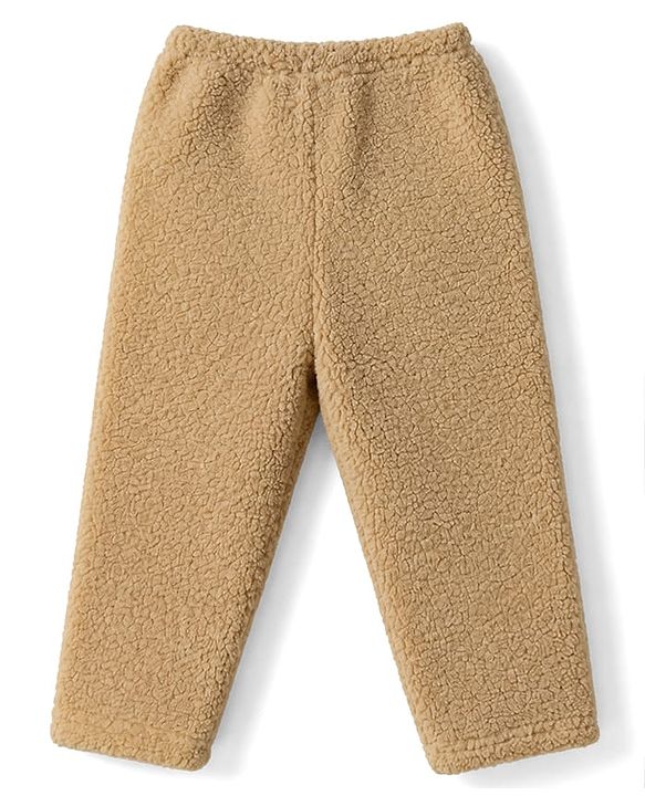 Babyhug Fur Woven Full Sleeves Winter Sweatshirt And Pant With Fox Patch - Beige