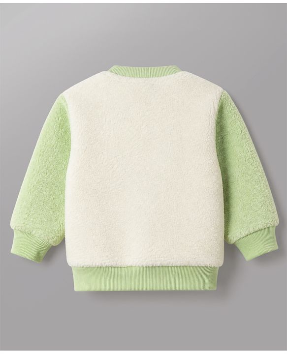 Babyhug Fur Woven Full Sleeves Winter Sweatshirt And Pant With Dino Patch - Green