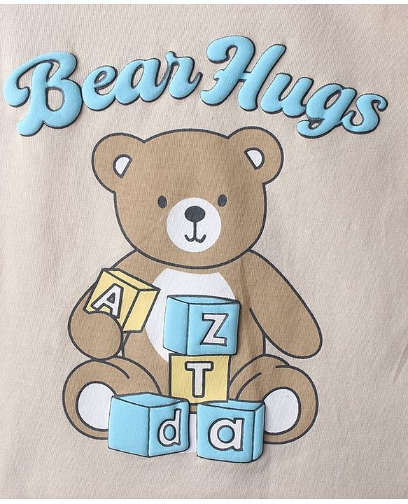 Babyhug 100% Cotton Knit T-Shirt with Full Sleeves and Bear Print in Offwhite
