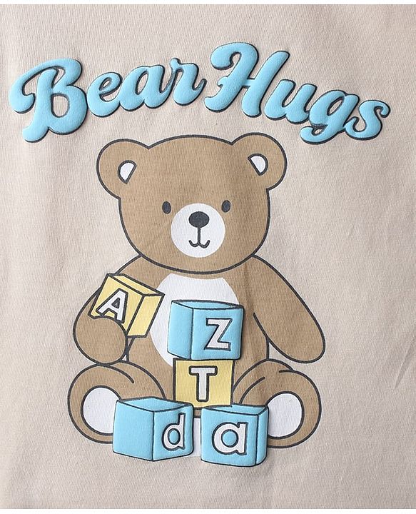 Babyhug 100% Cotton Knit T-Shirt with Full Sleeves and Bear Print in Offwhite