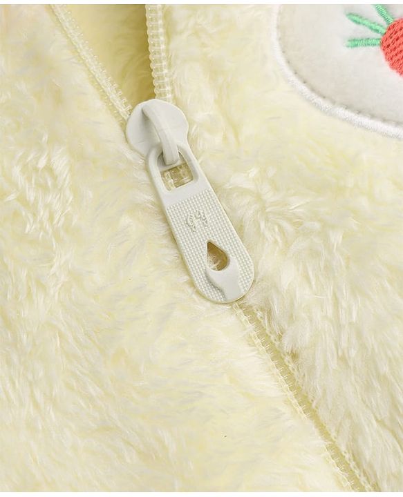 Babyhug Sherpa Fur Knit Full Sleeves Hooded Winter Romper With Bear Patch - Light yellow