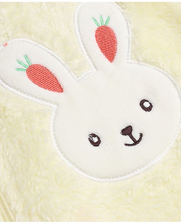 Babyhug Sherpa Fur Knit Full Sleeves Hooded Winter Romper With Bear Patch - Light yellow
