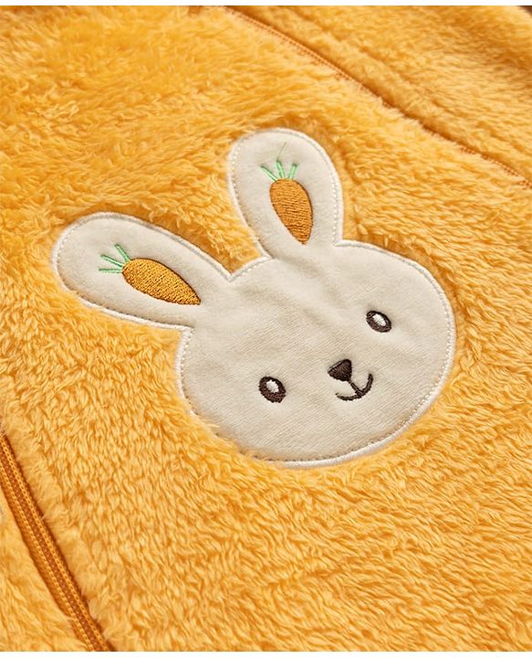 Babyhug Sherpa Fur Knit Full Sleeves Hooded Winter Romper With Bear Patch - Light yellow