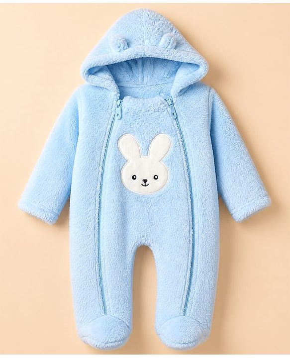 Babyhug Sherpa Fur Knit Full Sleeves Hooded Winter Romper With Bear Patch - Light yellow
