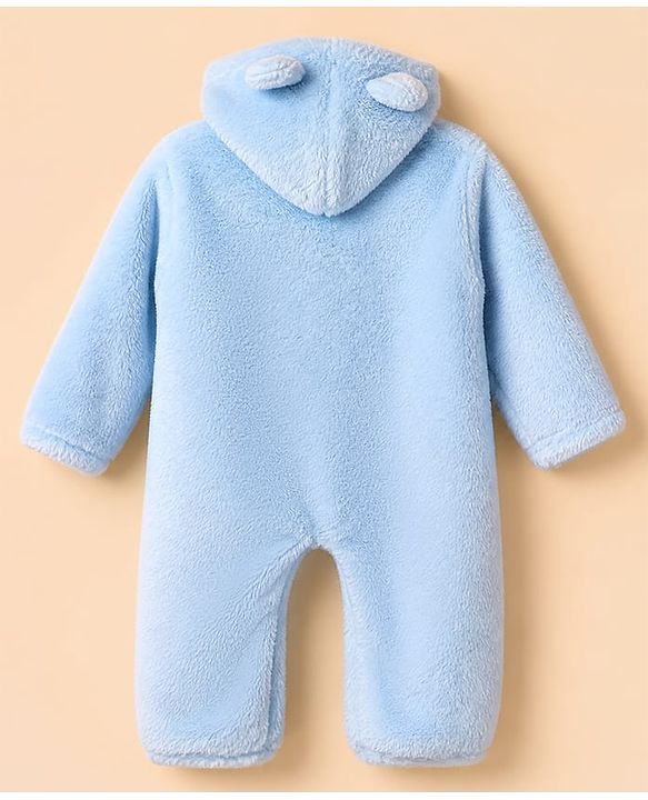Babyhug Sherpa Fur Knit Full Sleeves Hooded Winter Romper With Bear Patch - Light yellow