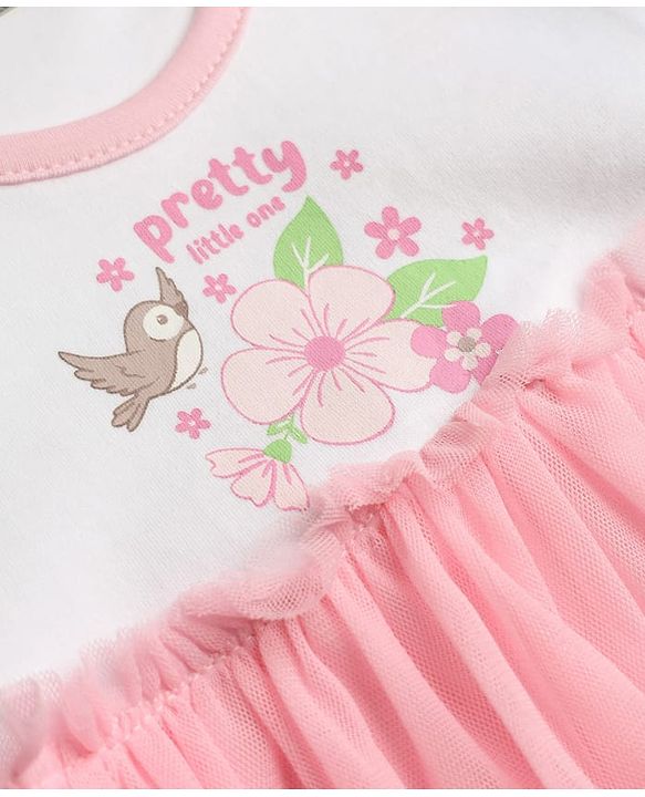 Babyhug 100% Cotton Interlock Knit Full Sleeves Onesie With Floral Print - Light Pink