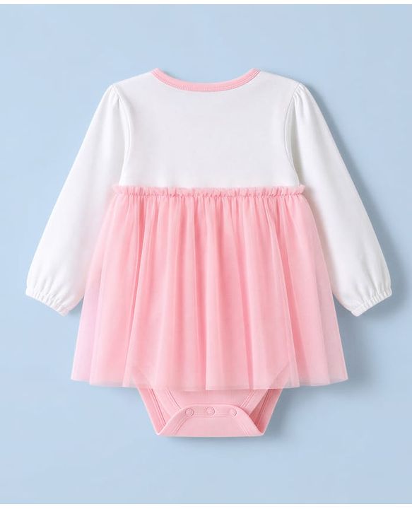 Babyhug 100% Cotton Interlock Knit Full Sleeves Onesie With Floral Print - Light Pink