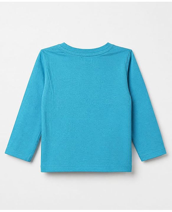 Babyhug 100% Cotton Knit T-Shirt with Full Sleeves and Tiger Print - Turquoise