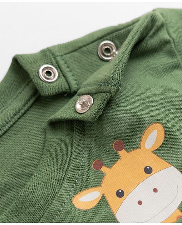 Babyhug 100% Cotton Knit T-Shirt with Full Sleeves and Giraffe Print in Green for 6-9 Months