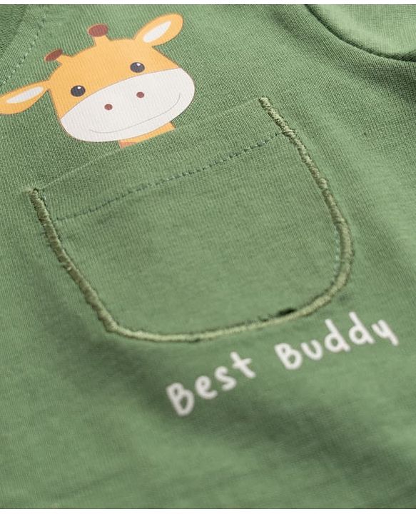 Babyhug 100% Cotton Knit T-Shirt with Full Sleeves and Giraffe Print in Green for 6-9 Months