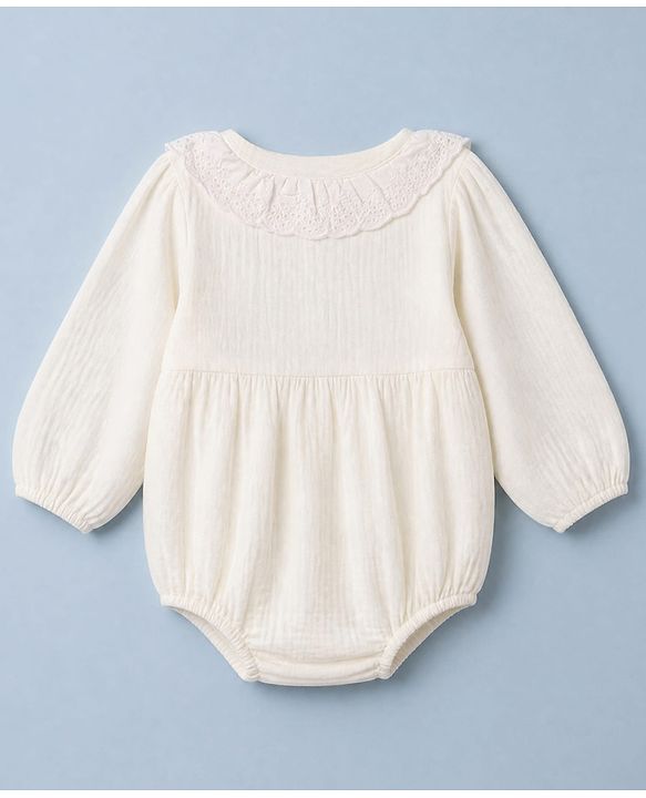 Babyhug 100% Cotton Interlock Knit Full Sleeves Onesies With Hair Band - White