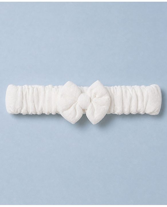 Babyhug 100% Cotton Interlock Knit Full Sleeves Onesies With Hair Band - White