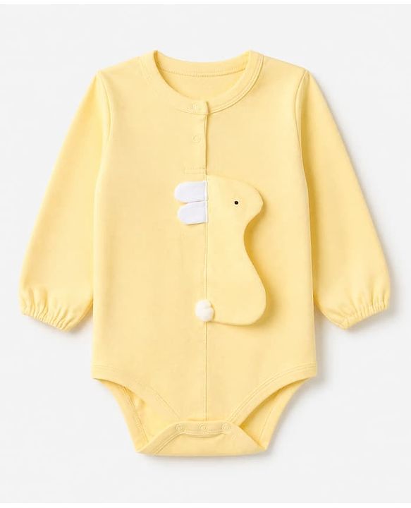 Babyhug 100% Cotton Interlock Knit Onesie with Full Sleeves and Rabbit Applique in Yellow