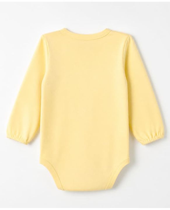 Babyhug 100% Cotton Interlock Knit Onesie with Full Sleeves and Rabbit Applique in Yellow