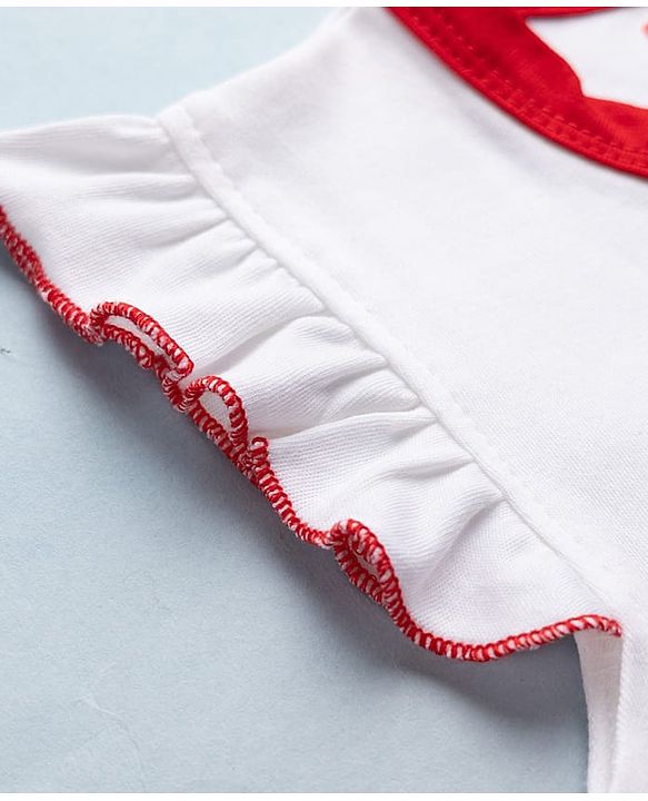 Babyhug 100% Cotton Interlock Knit Sleeveless Onesie With Bow Applique & Hearts & Animal Embroidery - White