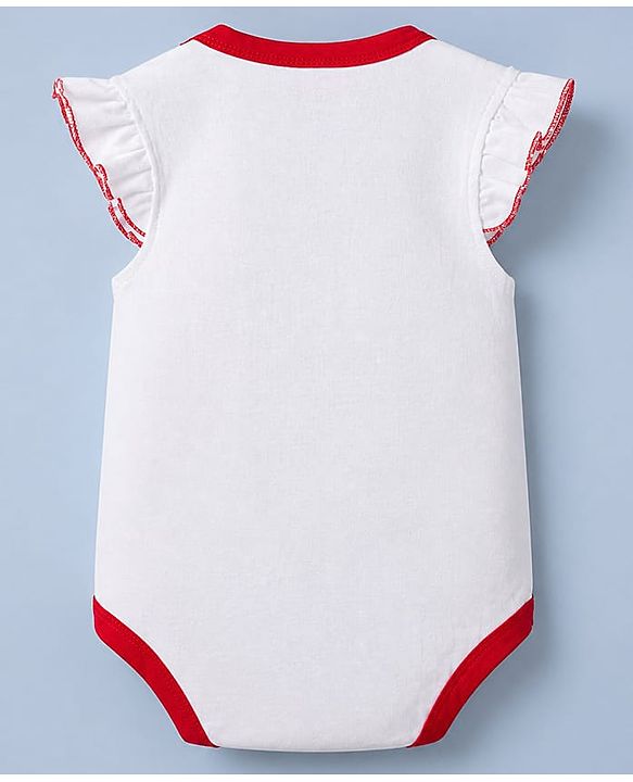 Babyhug 100% Cotton Interlock Knit Sleeveless Onesie With Bow Applique & Hearts & Animal Embroidery - White
