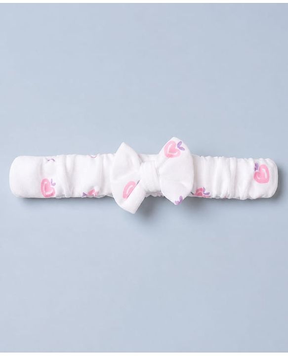 Babyhug 100% Cotton Interlock Knit Onesie and Hairband with Full Sleeves and Strawberry Print - Pink