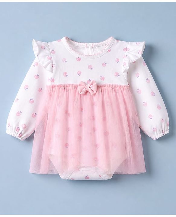 Babyhug 100% Cotton Interlock Knit Onesie and Hairband with Full Sleeves and Strawberry Print - Pink