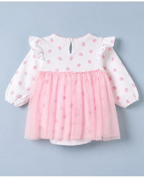 Babyhug 100% Cotton Interlock Knit Onesie and Hairband with Full Sleeves and Strawberry Print - Pink