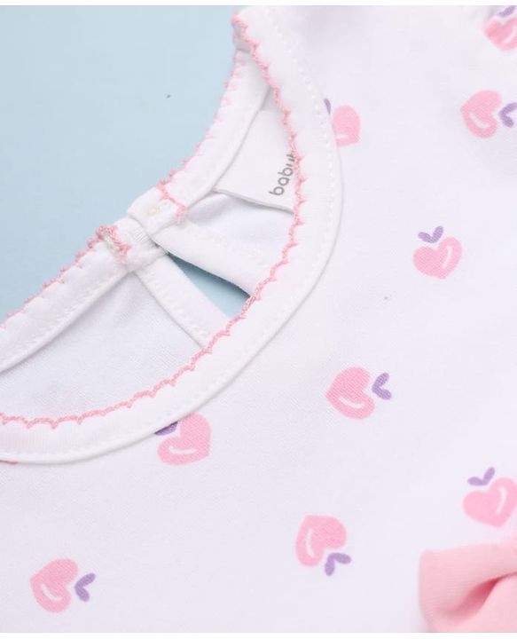 Babyhug 100% Cotton Interlock Knit Onesie and Hairband with Full Sleeves and Strawberry Print - Pink