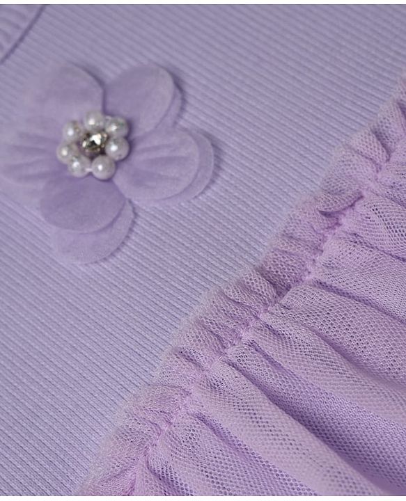 Babyhug 100% Cotton Knit interlock Onesie and Hairband with Full Sleeves and Flower Applique - Lavender