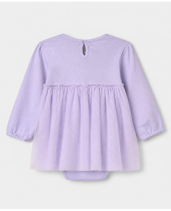 Babyhug 100% Cotton Knit interlock Onesie and Hairband with Full Sleeves and Flower Applique - Lavender