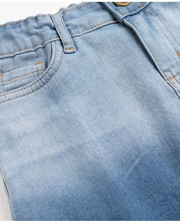 Pine Kids Woven Above Knee Length Denim Skirt With Heart Embroidery - Blue