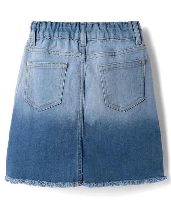 Pine Kids Woven Above Knee Length Denim Skirt With Heart Embroidery - Blue