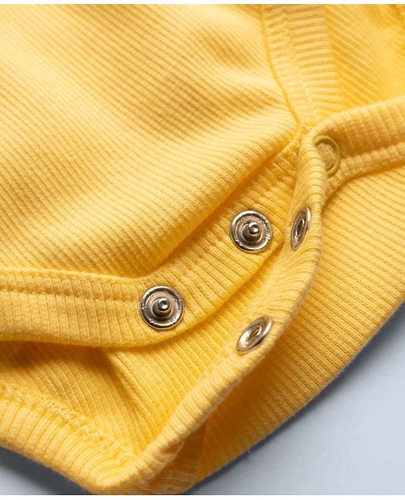 Babyhug 100% Cotton Interlock Knit Full Sleeves Frock Style Onesie With Floral Applique & Headbands - Yellow