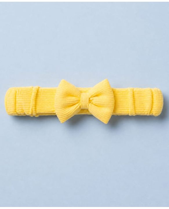 Babyhug 100% Cotton Interlock Knit Full Sleeves Frock Style Onesie With Floral Applique & Headbands - Yellow
