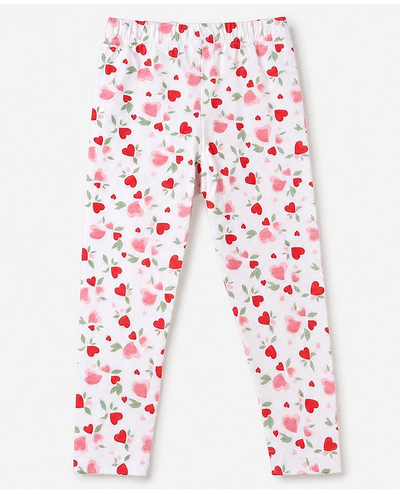 Babyhug Cotton Lycra Knit Full Length Leggings With Floral & Polka Dots Print Pack of 3 - Pink, White & Red