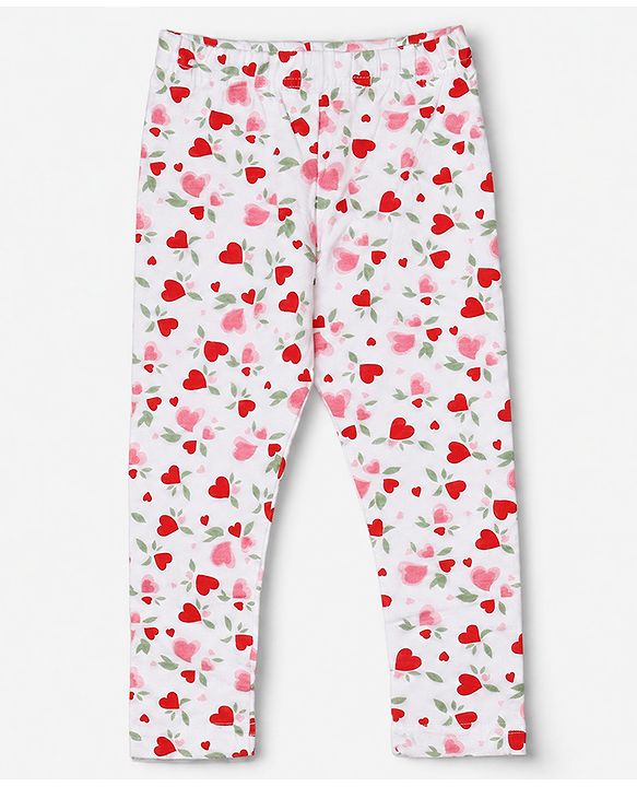 Babyhug Cotton Lycra Knit Full Length Leggings With Floral & Polka Dots Print Pack of 3 - Pink, White & Red