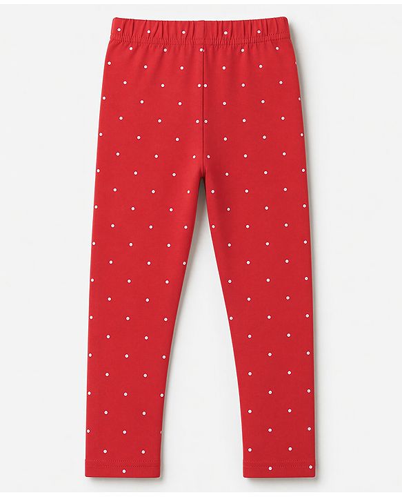 Babyhug Cotton Lycra Knit Full Length Leggings With Floral & Polka Dots Print Pack of 3 - Pink, White & Red
