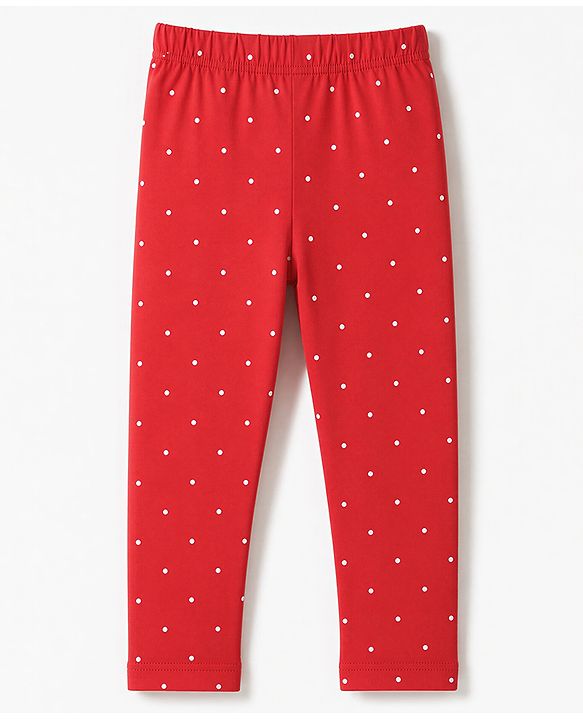 Babyhug Cotton Lycra Knit Full Length Leggings With Floral & Polka Dots Print Pack of 3 - Pink, White & Red