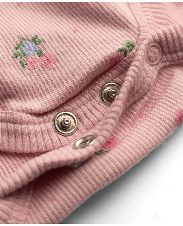 Babyhug 100% Cotton Knit Interlock Onesie and Headband with Full Sleeves and Floral Print - Baby Pink