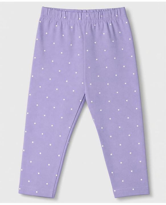 Babyhug Cotton Elastane Knit Full Length Lycra Leggings with Floral Polka Dots Print Pack of 3 - Pink White Lavender
