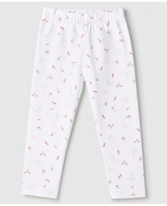 Babyhug Cotton Elastane Knit Full Length Lycra Leggings with Floral Polka Dots Print Pack of 3 - Pink White Lavender