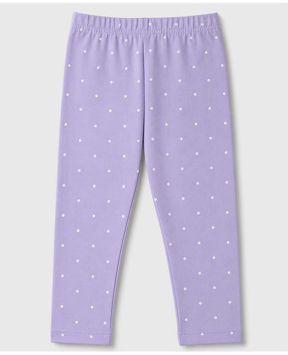 Babyhug Cotton Elastane Knit Full Length Lycra Leggings with Floral Polka Dots Print Pack of 3 - Pink White Lavender